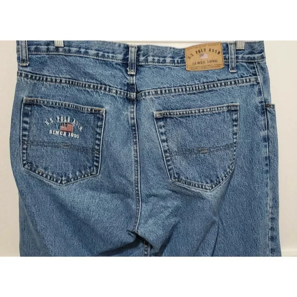 VTG U.S. Polo Assn Men Blue Relax Fit Loose Fit Logo Straight Jeans
